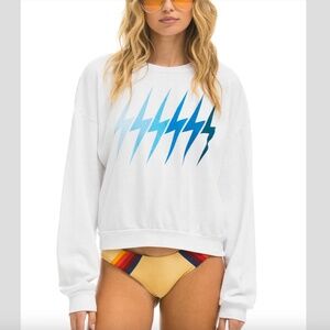 BOLT GRADIENT RELAXED CREW SWEATSHIRT - WHITE // BLUE